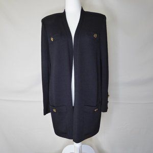 St John Basics Long Black Sweater Jacket Size M